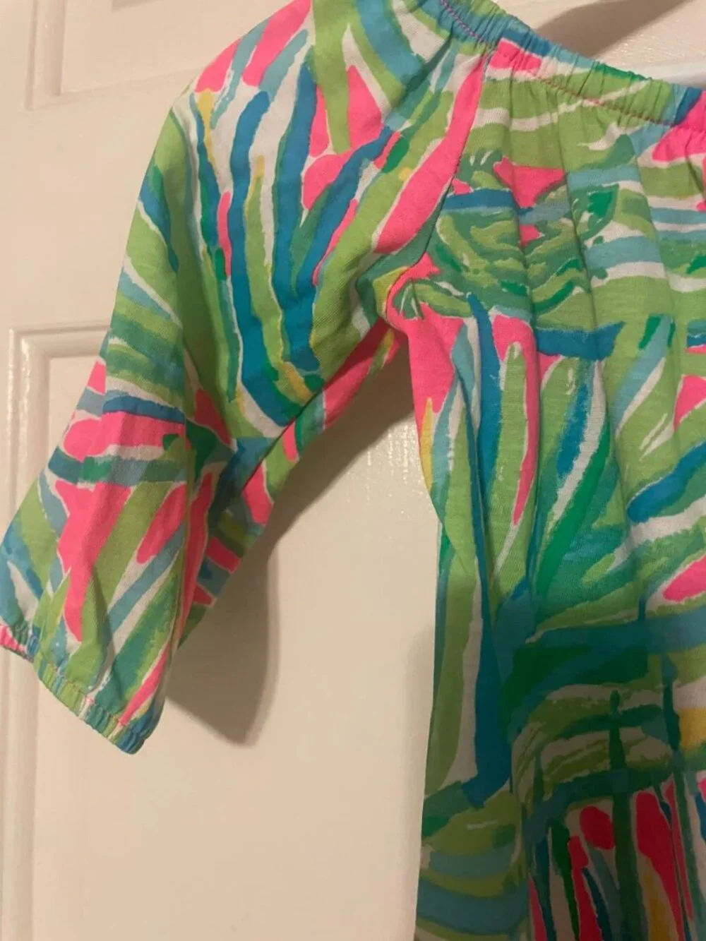 Lilly Pulitzer Girls Tropical chameleon Dress XS (2-3) with Pom Pom Trim
